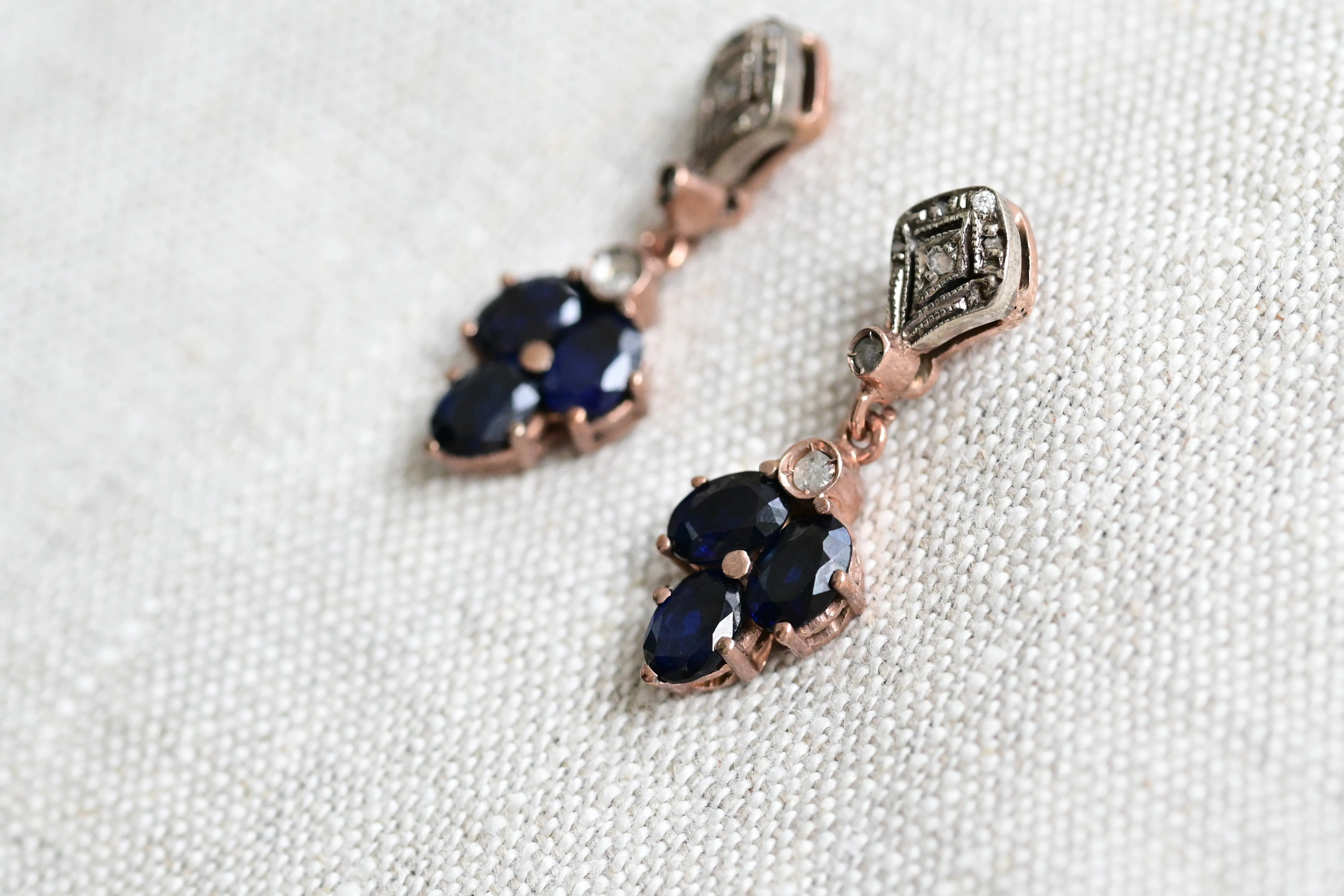 Antique Sapphire Earrings in 14K Rose Gold