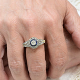 Art deco target ring with sapphire and diamonds