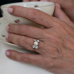 Vintage ring with diamonds and salt pearl, set in yellow gold, featuring European cut diamonds.