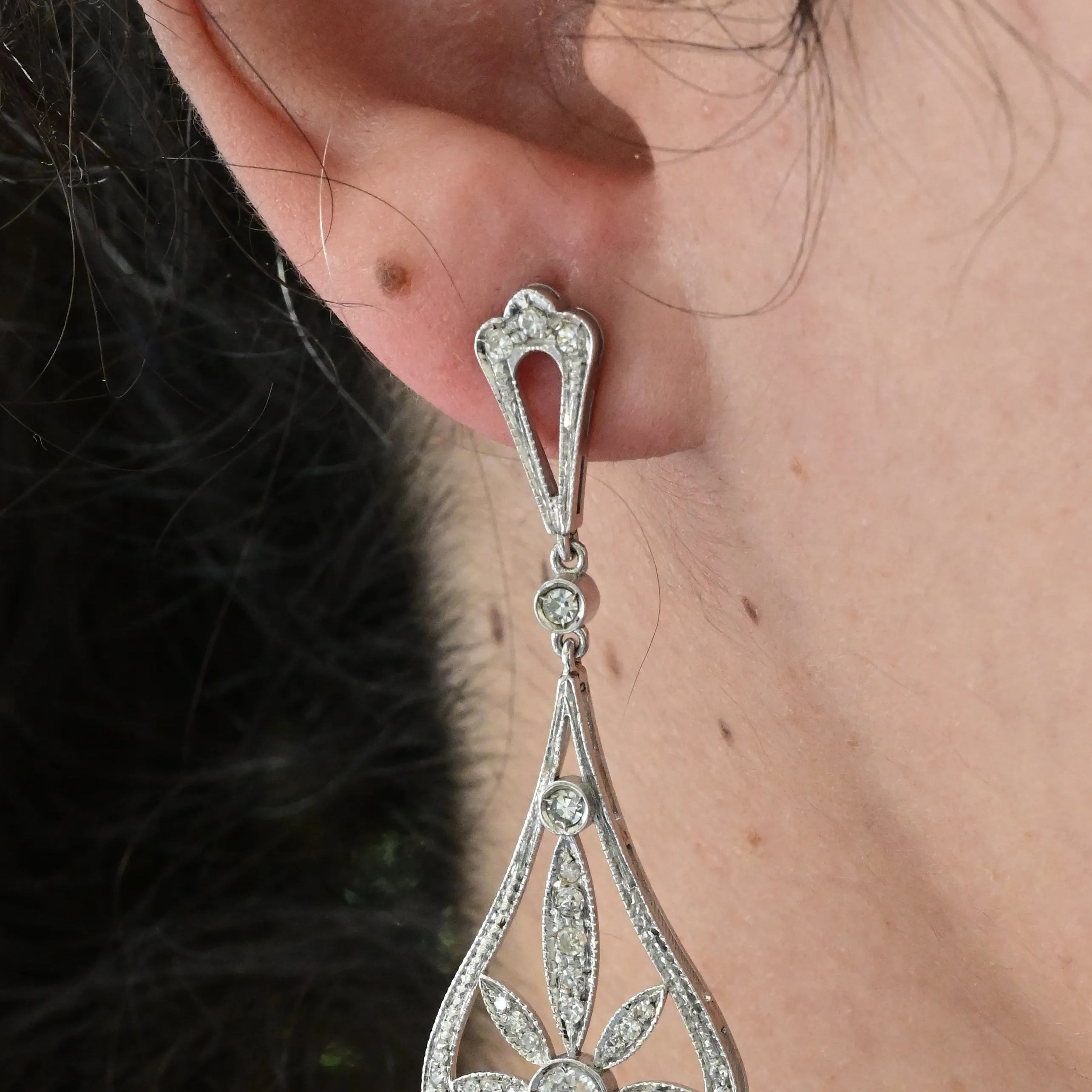 Vintage drop diamond earrings
