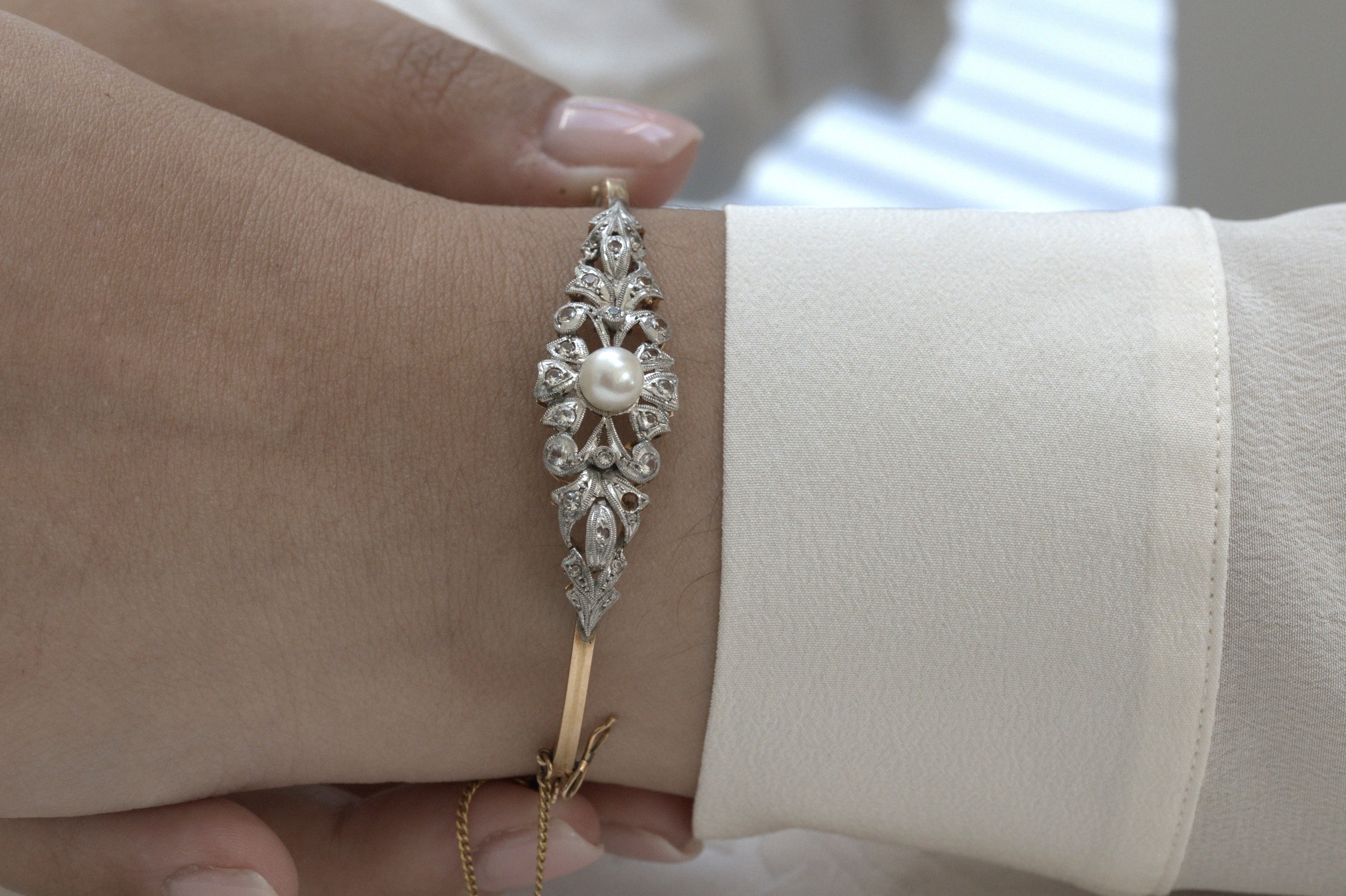 Vintage diamond and pearl bracelet