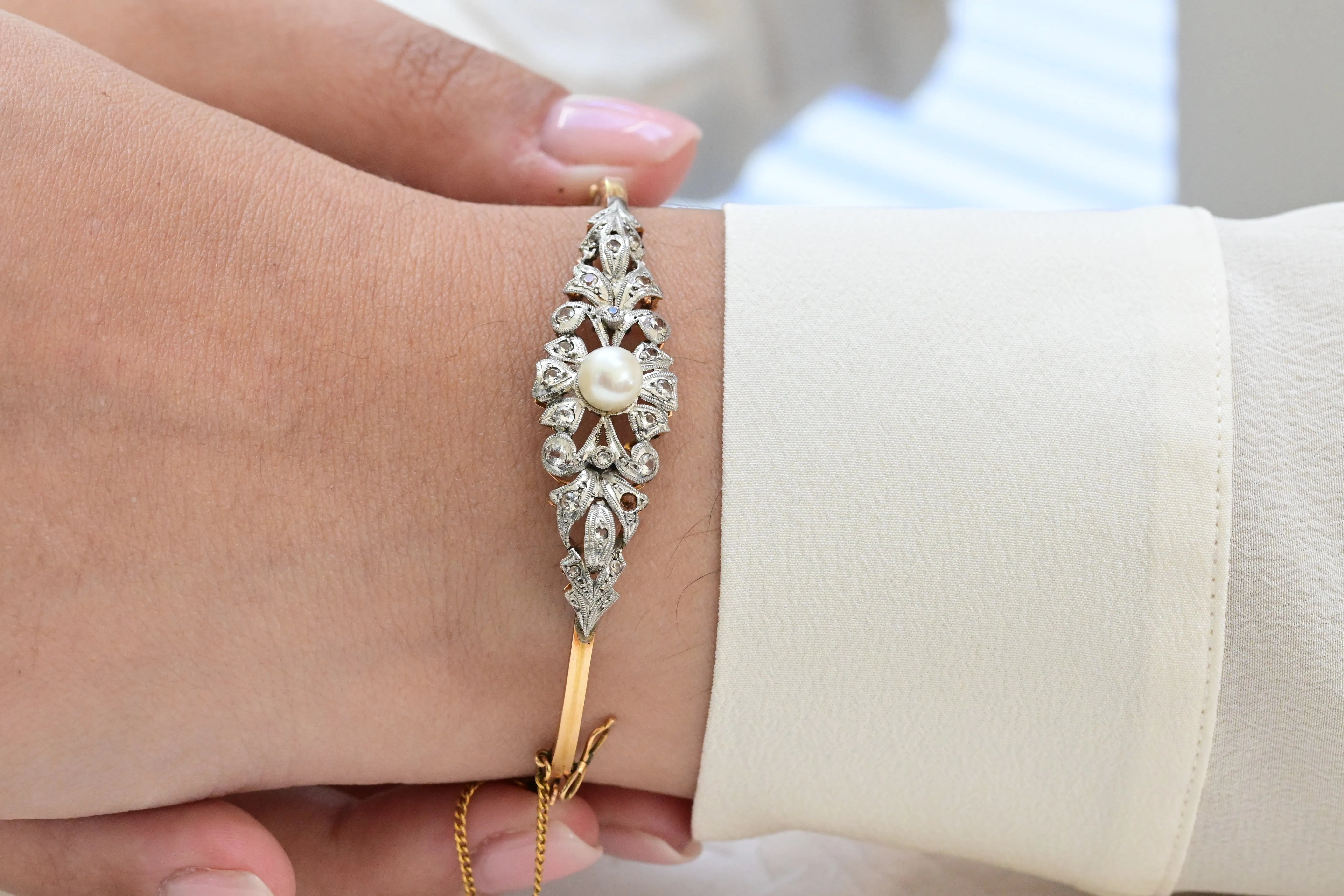 Vintage diamond and pearl bracelet