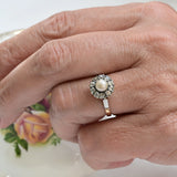 Art deco Pearl Rosette with Diamonds Ring