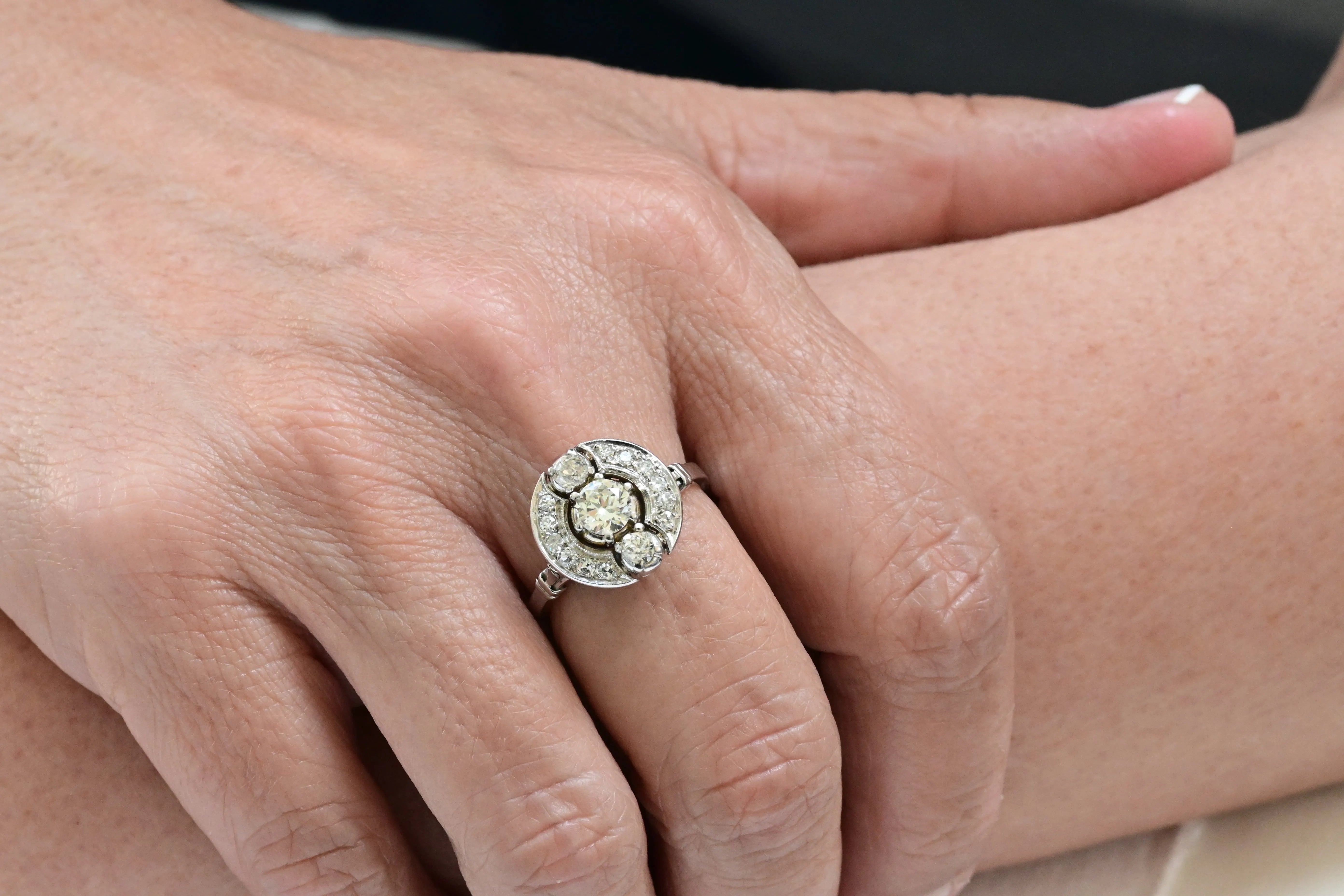 Art deco target diamond ring