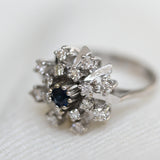 Vintage Floral Ring with Sapphire and Diamonds