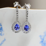 Vintage Pendant Drop Earrings with Tanzanite and Diamonds