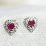 Vintage heart ruby and diamond earrings