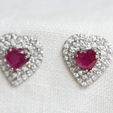 Vintage heart ruby and diamond earrings