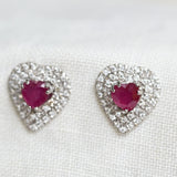 Vintage heart ruby and diamond earrings