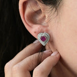 Vintage heart ruby and diamond earrings