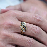 Vintage yellow gold ring with sapphires and diamonds