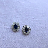 Boucles d'oreilles rosace vintage avec saphir et diamants