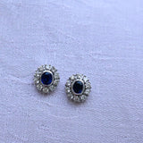 Boucles d'oreilles rosace vintage avec saphir et diamants