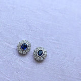 Boucles d'oreilles rosace vintage avec saphir et diamants