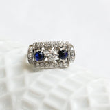Vintage prstan v slogu chevalier s safirjem in diamanti