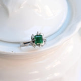 Vintage square cut emerald with diamonds