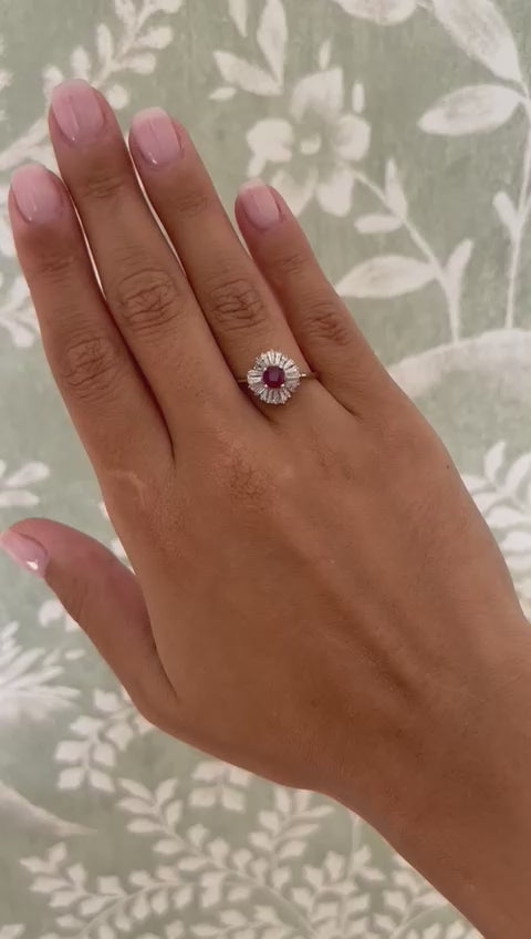 Vintage Purple Sapphire Ring with 10 Octagonal Diamonds