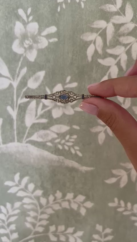 Antique Sapphire Brooch with Rose Cut Diamonds